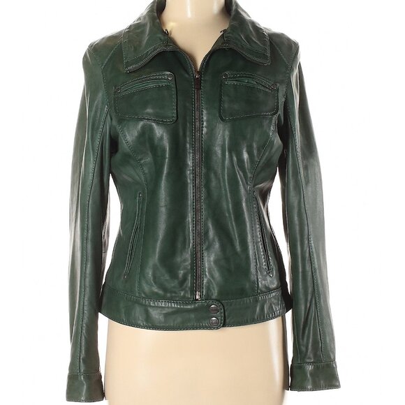 Dark Green Faux Leather Jacket, Sz. M - Picture 1 of 3